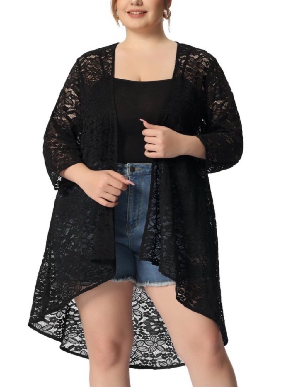 Agnes Orinda 1X black lace open front cardigan NWT